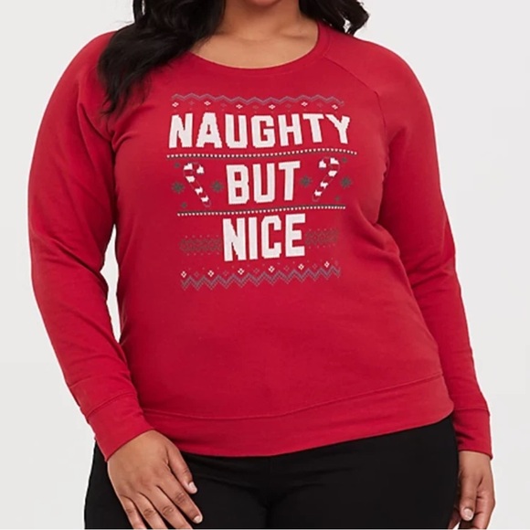 Torrid Naughty but Nice Red Christmas Sweatshirt Size 1 - Picture 1 of 7